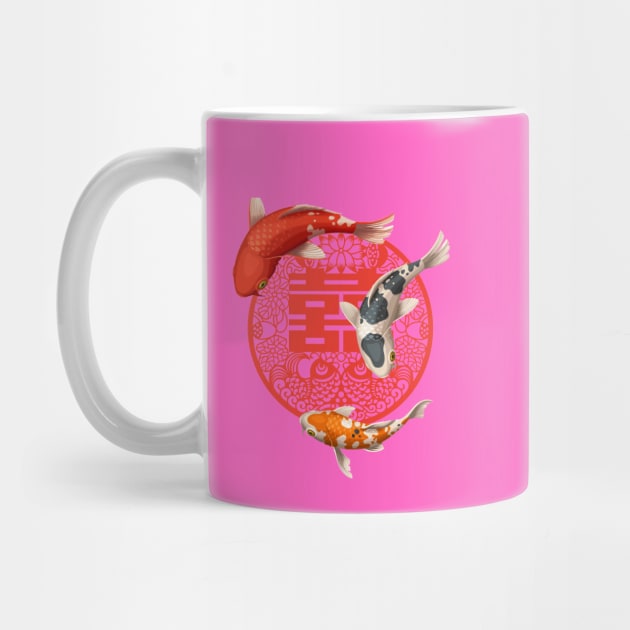 Double Happiness Koi Fish Hot Pink with Red Symbol - Hong Kong Retro by CRAFTY BITCH